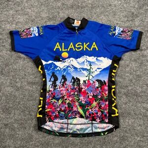 Champion System Alaska Cycling Jersey Womens Medium Blue Mountain Floral Graphic